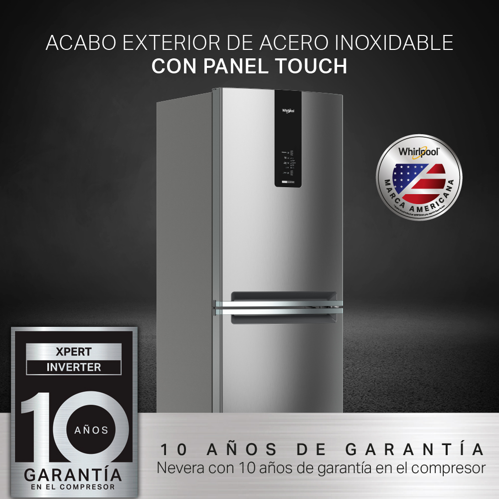 Nevecón 4 puertas Whirlpool 7501545587931 con 5 tecnologías, xpert inverter y con 592 litros de capacidad.
